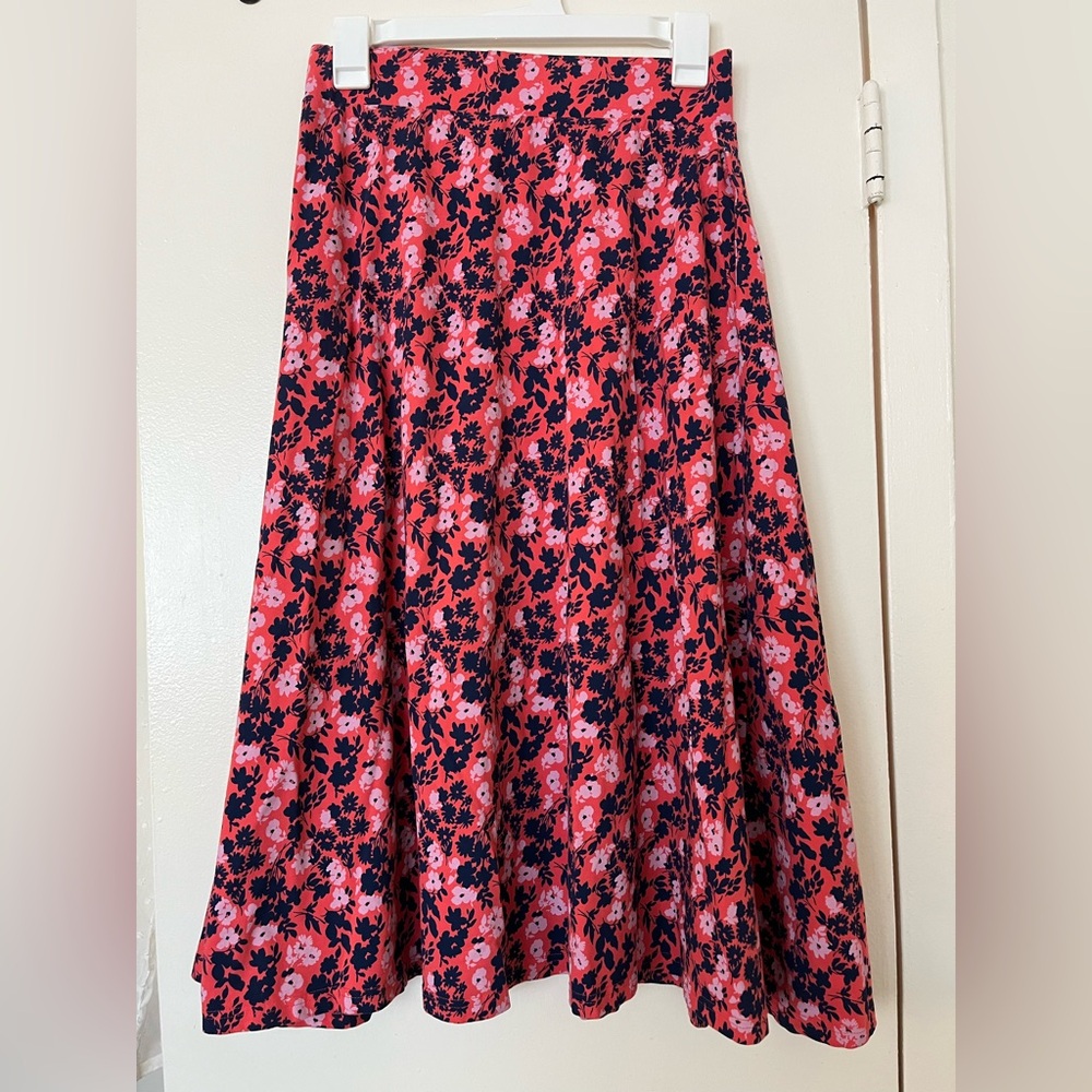 Small Pact Organic Floral A-Line Midi Skirt - Coral and Navy